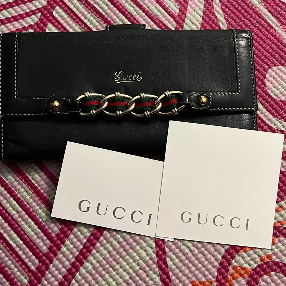 Authentic Gucci Black Leather Wallet with Gold Hardware
